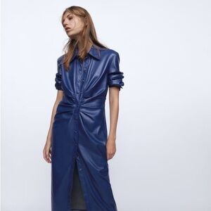 Zara Faux Leather Midi Shirt Dress (L)